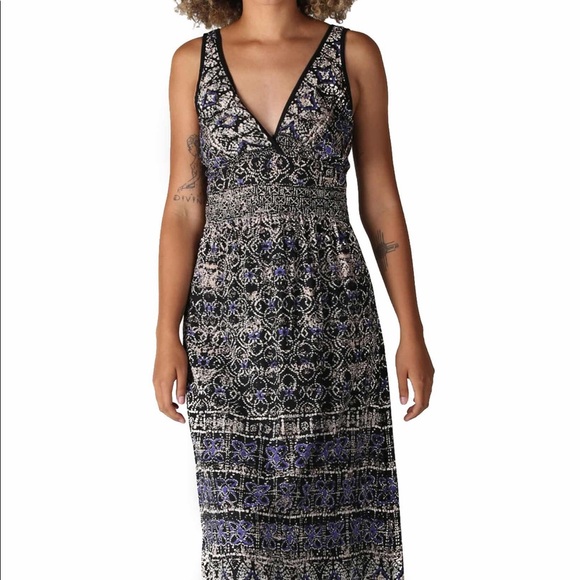 Angie V-Neck Sleeveless Maxi Dress Women’s Medium Navy/Beige - Picture 1 of 14